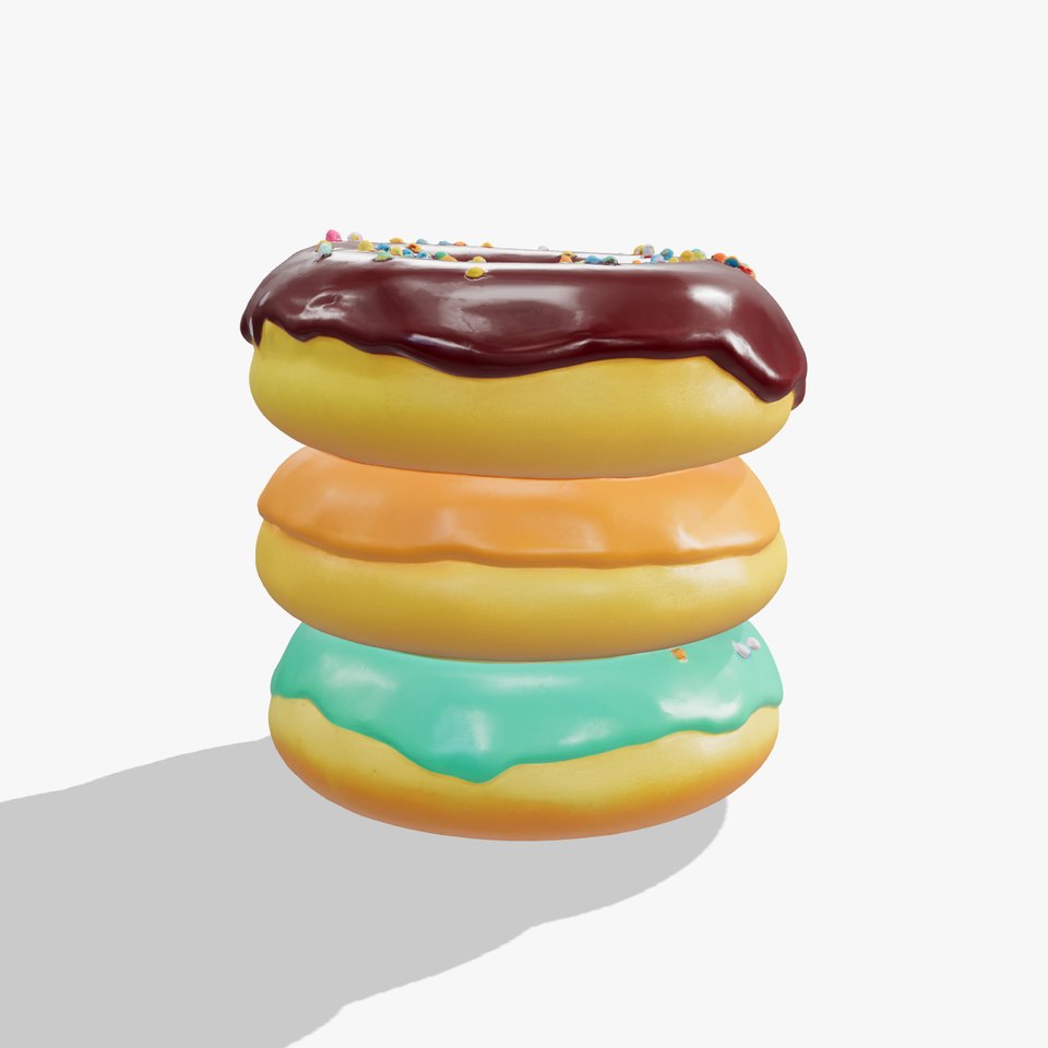 Colorful Glazed Donut Stack with Sprinkles 3D Model
